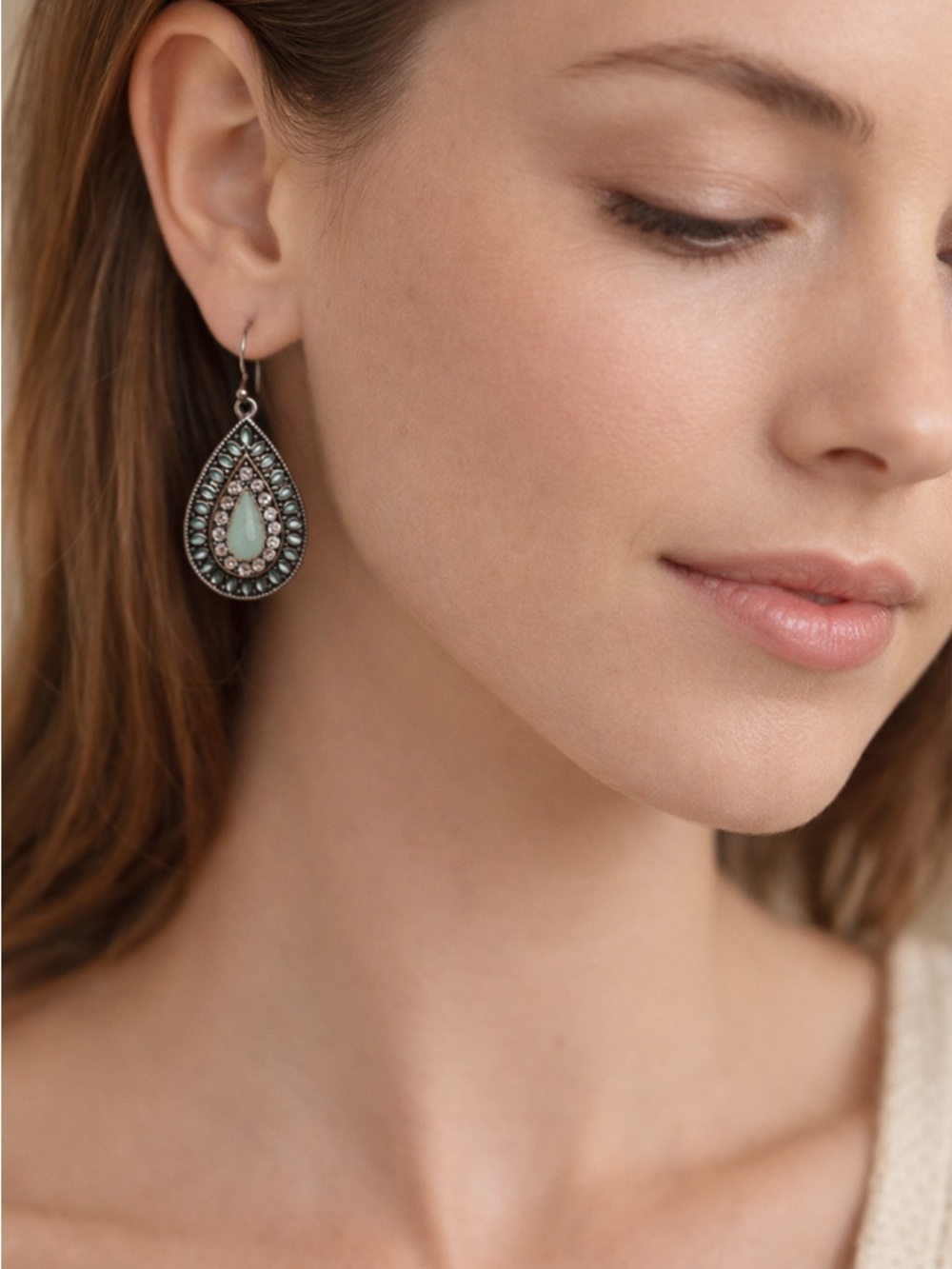 G.H. Bass & Co. Mint Teardrop Dangle Earrings with Silver-Tone Accents